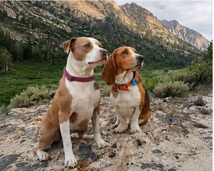 Porkchop on the left and Hambone in the Ruby Mountains east of Elko